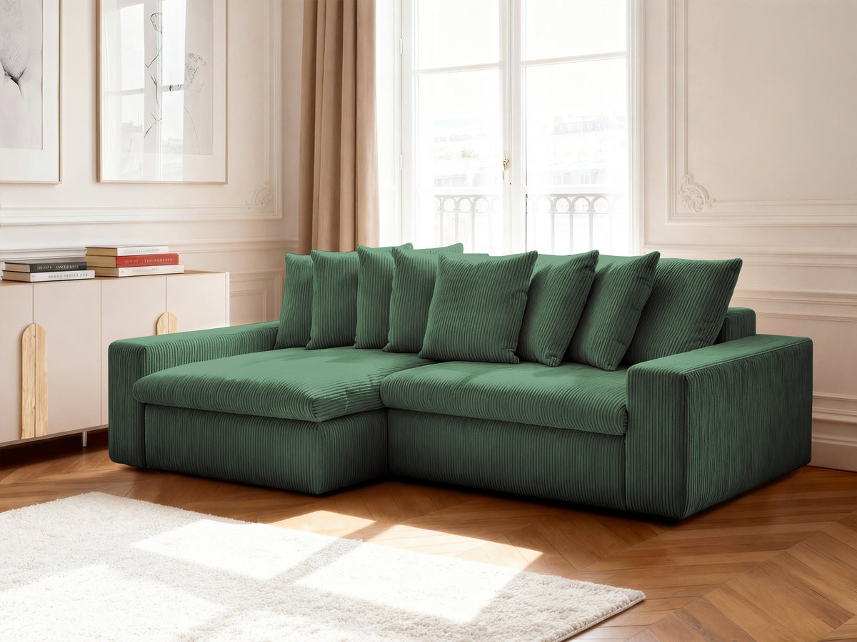 Bobochic Enore Ecksofa 330 × 157 cm Cordsamt Dunkelgrün Ecke links
