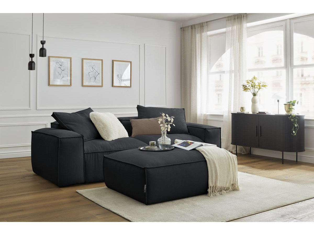 Bobochic Boheme Sofa 4-Sitzer mit Pouf Cordsamt Schwarz