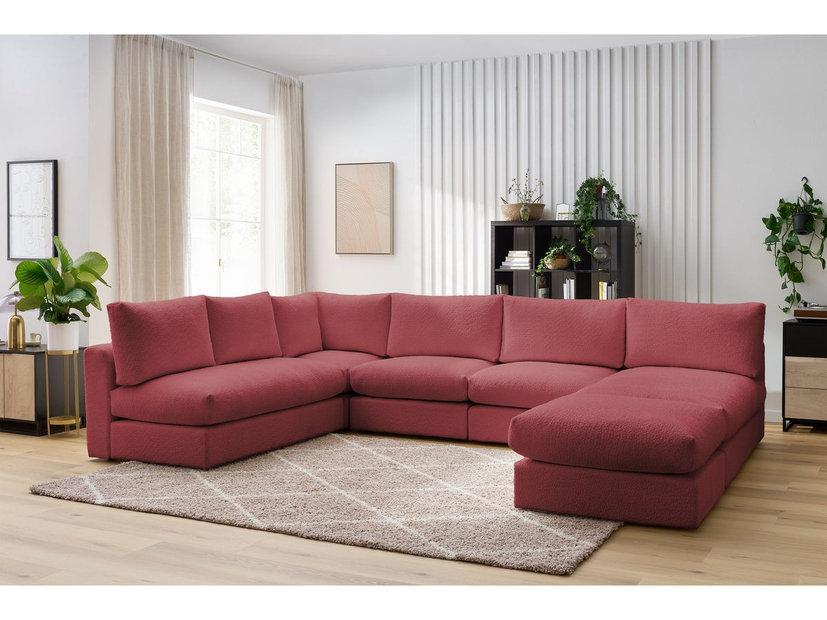 Bobochic Paris Ecksofa mit Pouf 369 × 262 cm Bouclé-Stoff Rot