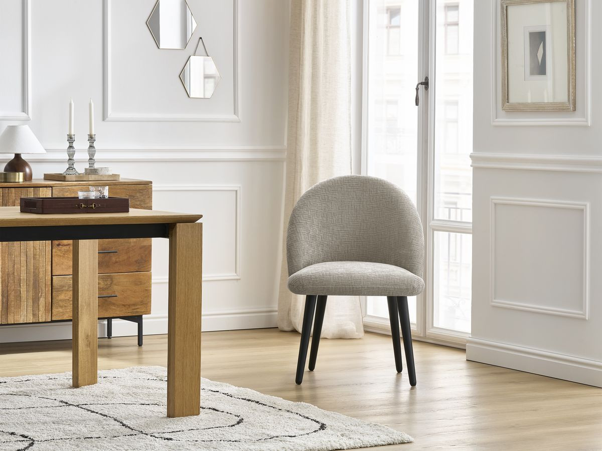 Bobochic Lalie Esszimmerstuhl mit skandinavischen Beinen, schwarz Strukturstoff Beige