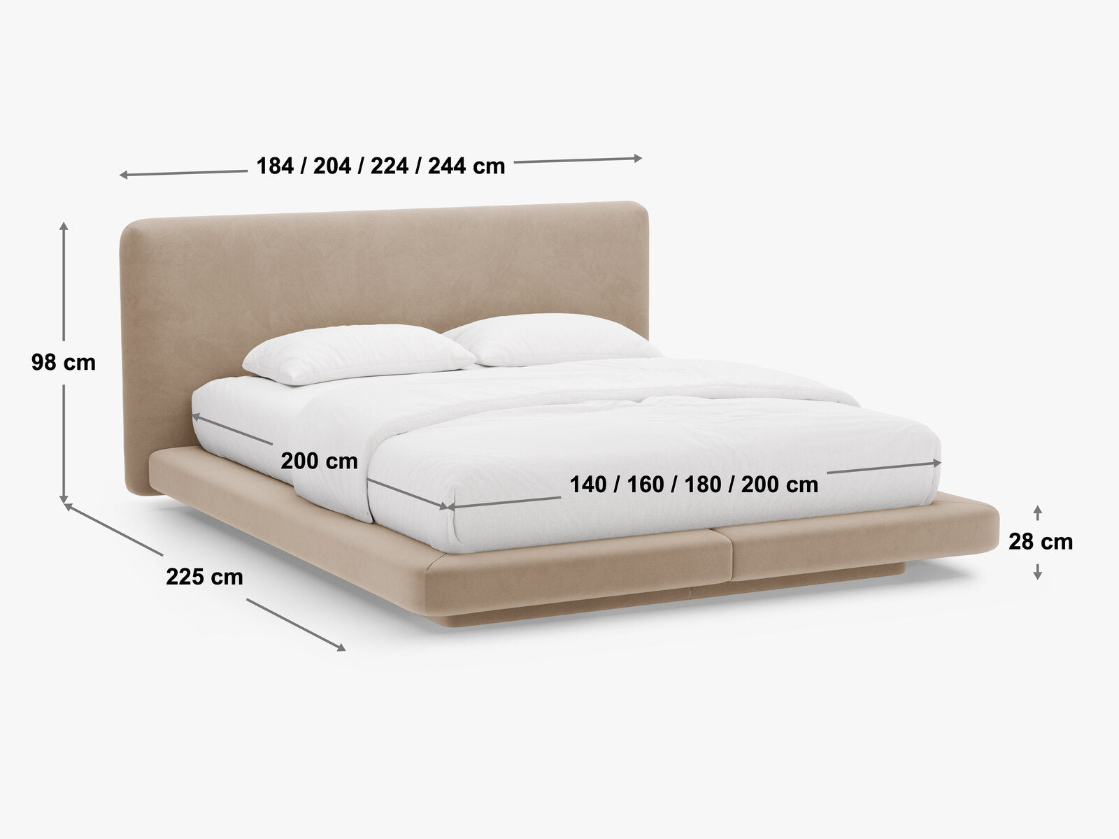Micadoni Polsterbett mit Kopfteil Linea Boucle Baloo Braun 140x200