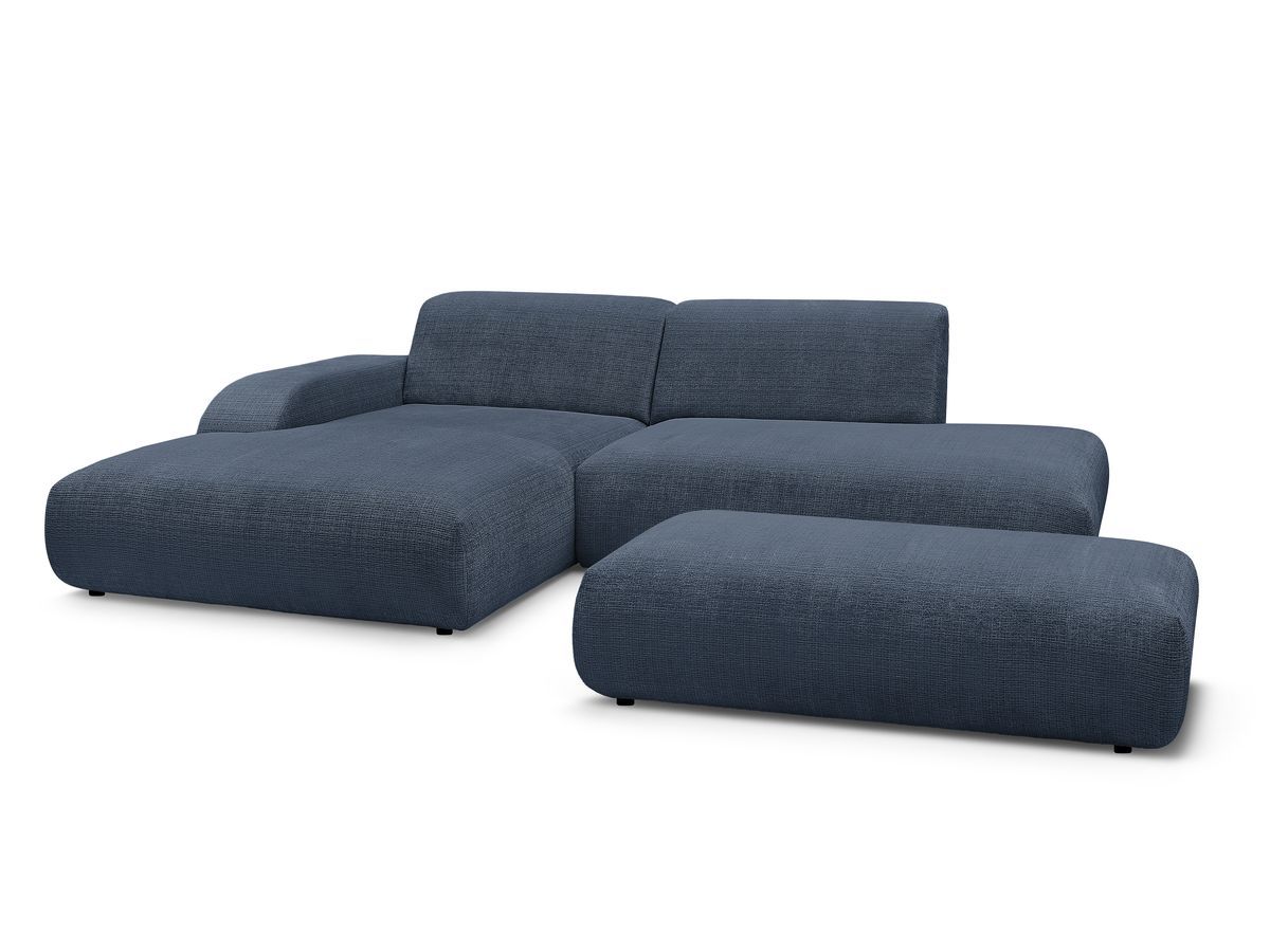 Bobochic Sirius Ecksofa mit Pouf 300 × 170 cm Strukturstoff Dunkelblau Ecke links