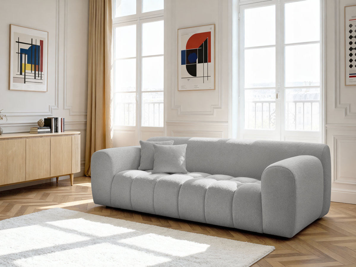 Bobochic Melisse Sofa 3-Sitzer Melange-Stoff Hellgrau