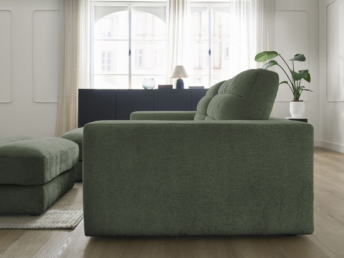 Bobochic Sierra Ecksofa mit Pouf Strukturstoff Dunkelgrün Ecke links