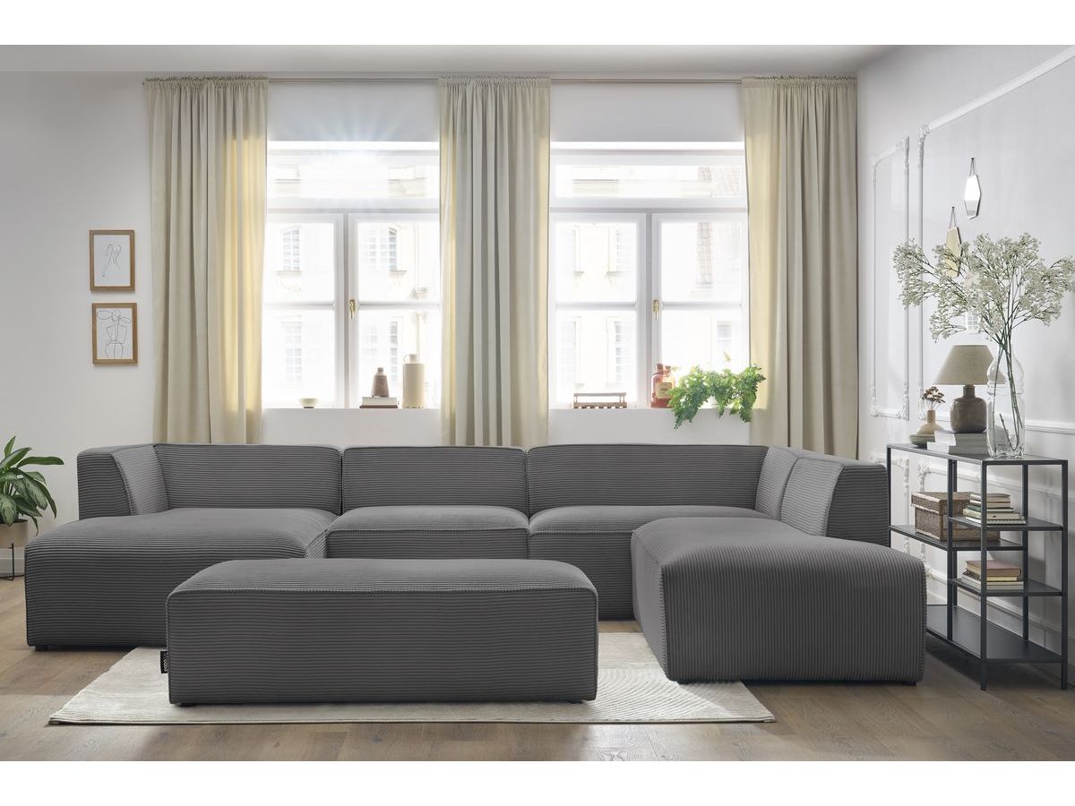 Bobochic Megeve Wohnlandschaft mit Pouf Cordsamt Dunkelgrau Ecke links