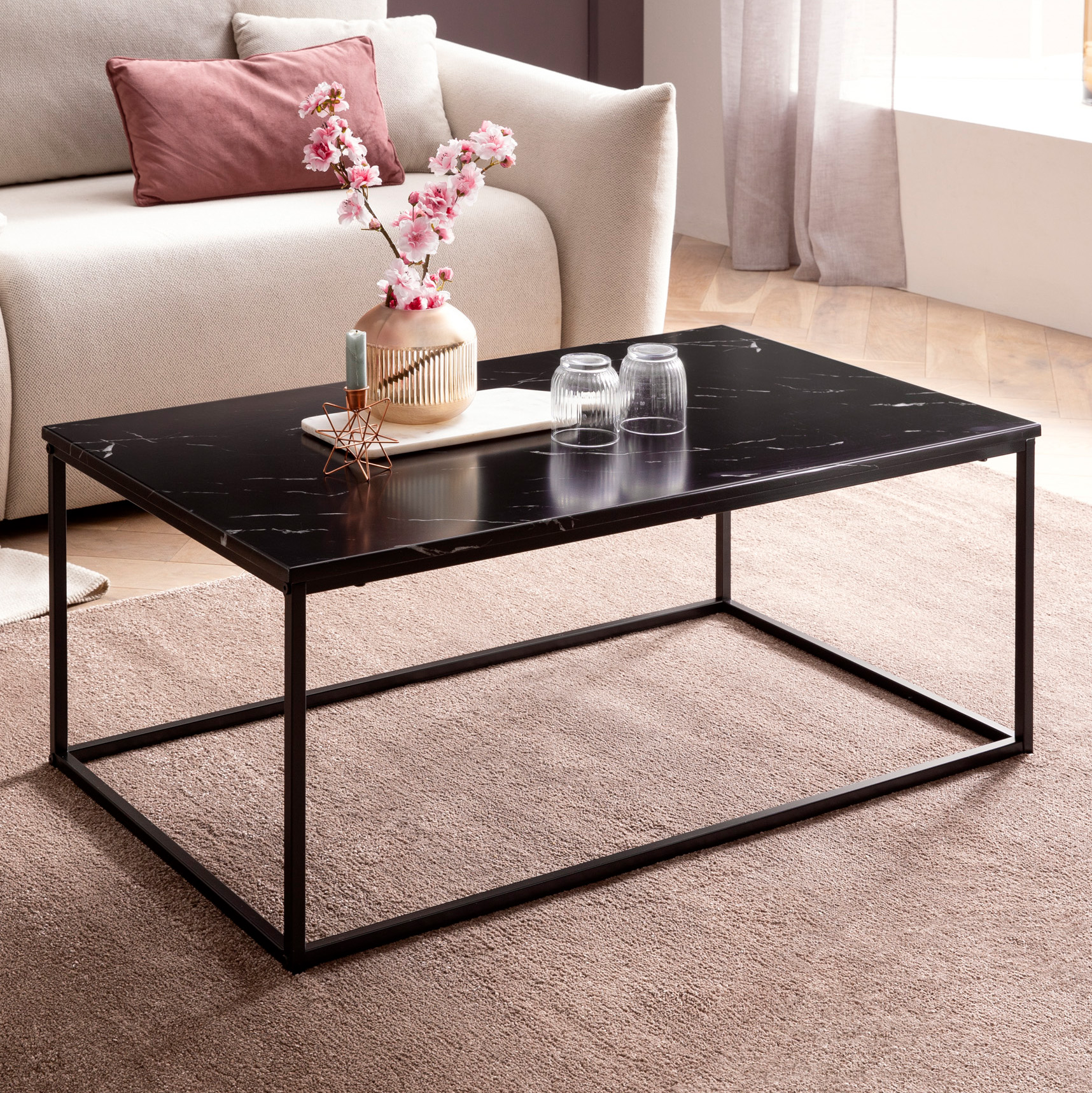 Couchtisch Gloppen Marmoroptik Schwarz 100 × 60 × 40 cm