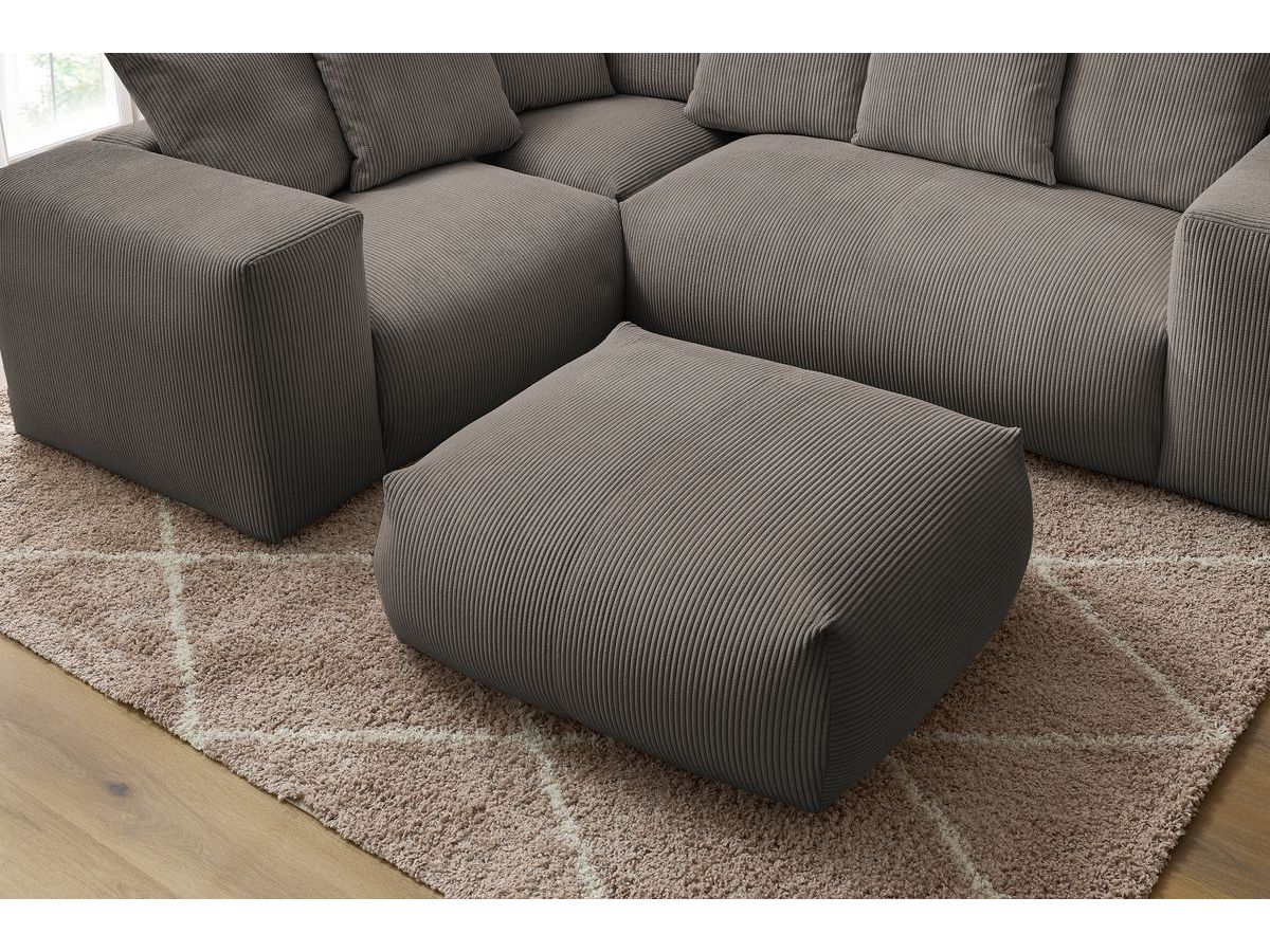 Bobochic Voltaire Ecksofa mit Pouf 268 × 214 cm Cordsamt Taupe Ecke links