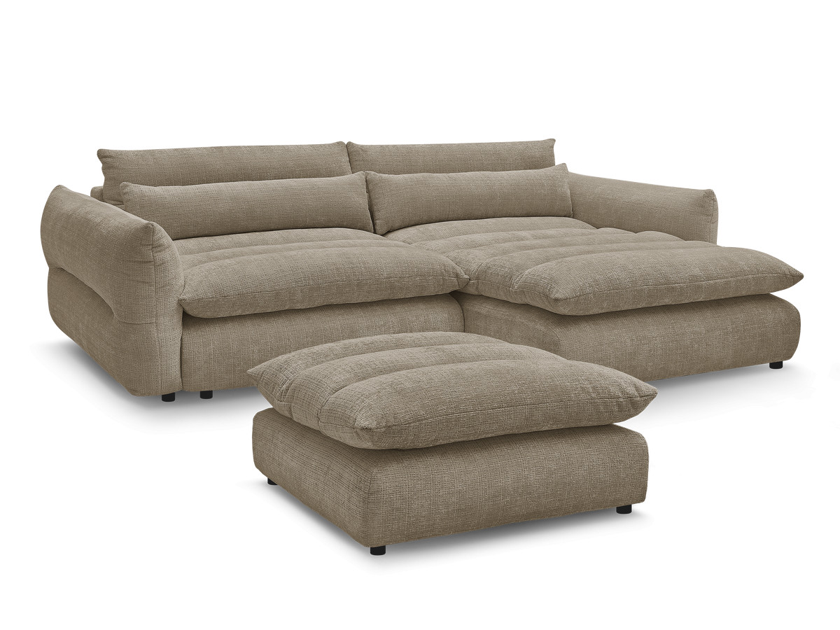 Bobochic Neil Ecksofa mit Pouf Strukturstoff Taupe Ecke rechts