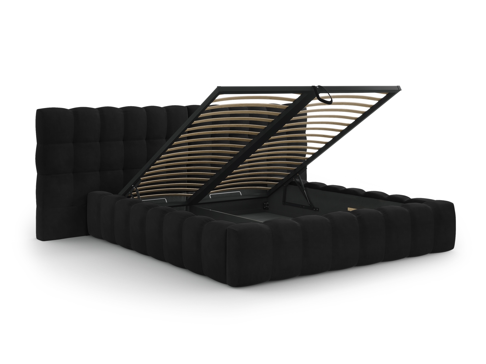 Cosmopolitan Design Stauraumbett mit doppeltem Kopfteil Bali 200x200 Samt Bluvel Schwarz