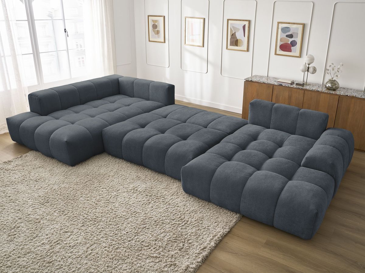 Bobochic Everest Wohnlandschaft, 14 Kissen Strukturstoff Dunkelblau Ecke rechts