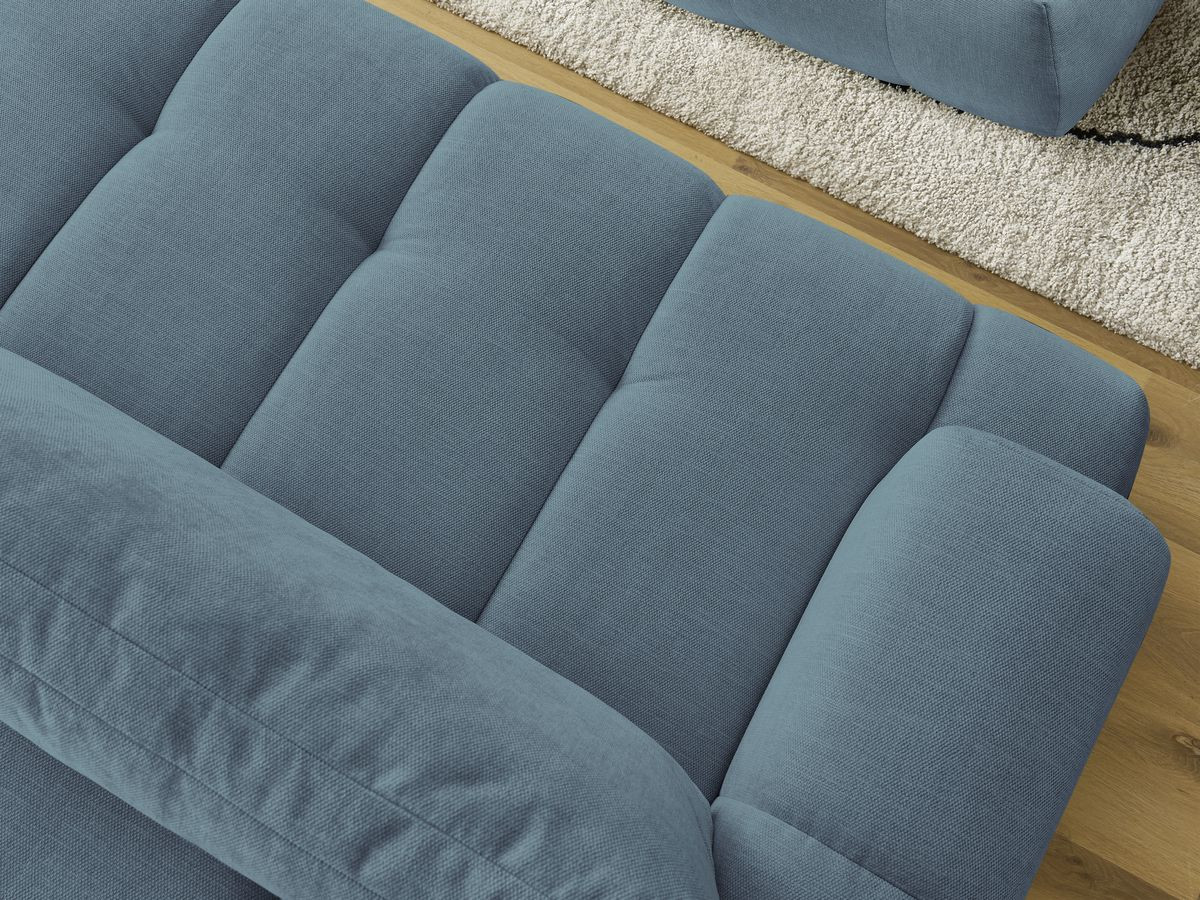 Bobochic Fuji Schlafsofa 3-Sitzer mit Bettkasten und Pouf Stoff Hellblau