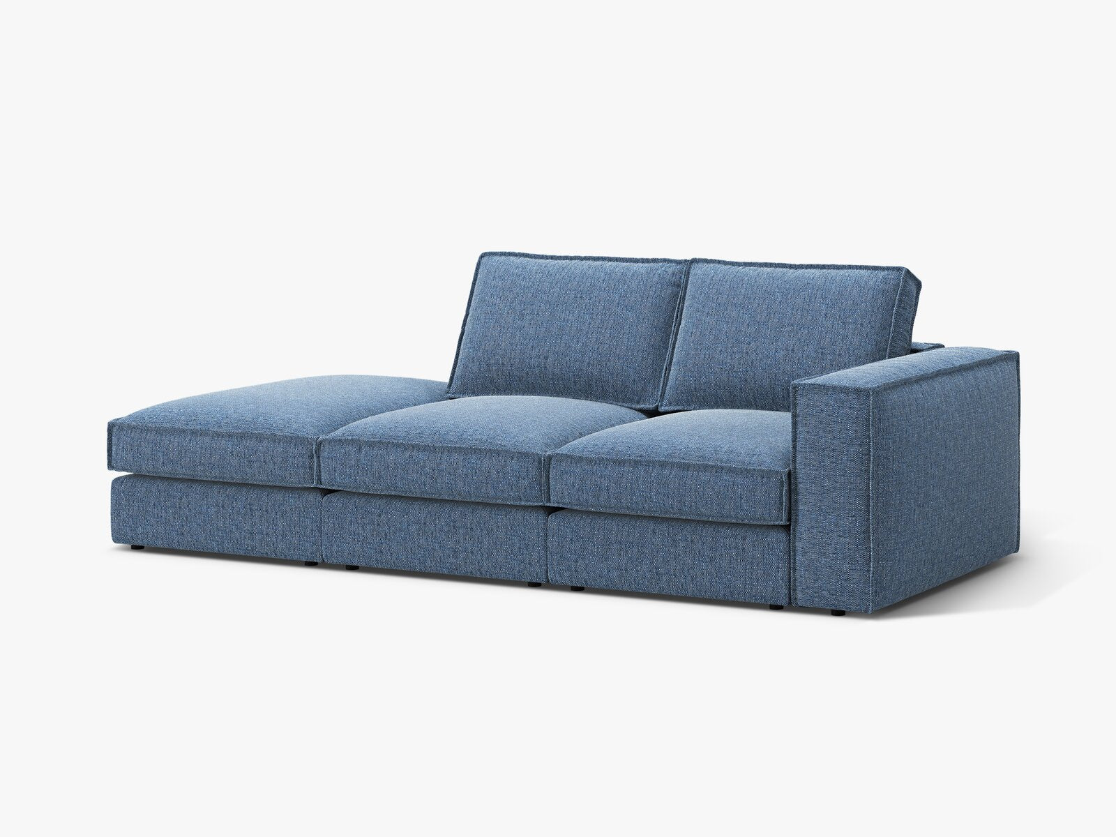 Micadoni modulares offenes Sofa Pola 3-Sitzer Links Strukturierter Stoff Babel Dunkelblau