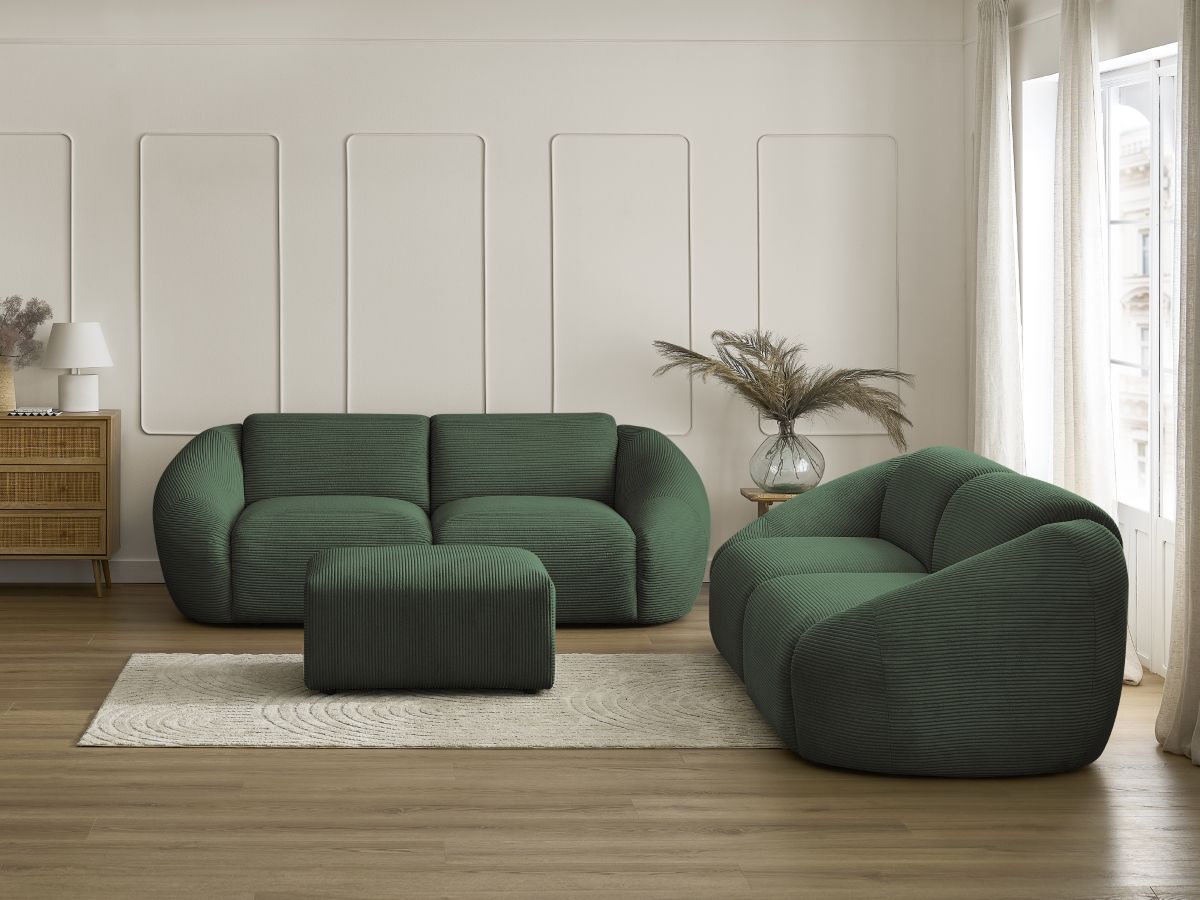 Bobochic Tina Sofa 6-Sitzer mit Pouf Cordsamt Grün