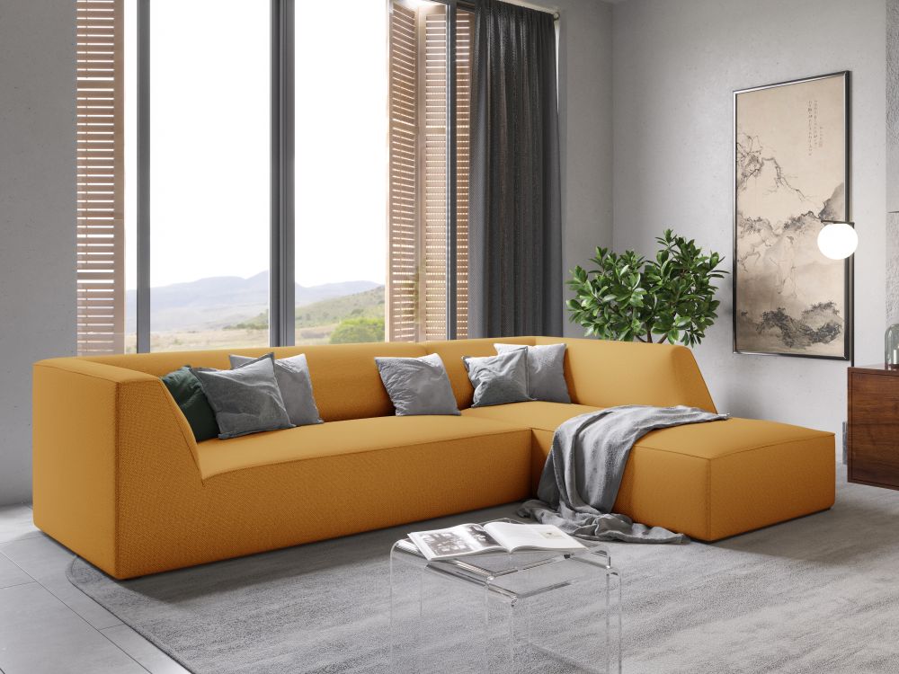 Cosmopolitan Design Ecksofa Siena 4-Sitzer Strukturierter Stoff Ottawa Gelb Rechts