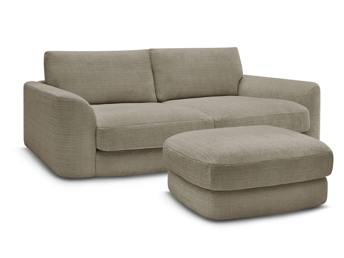 Bobochic Leonore Sofa 3-Sitzer mit Pouf Strukturstoff Taupe