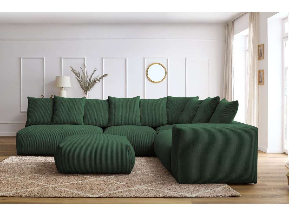 Bobochic Voltaire Ecksofa mit Pouf 322 × 268 cm Cordsamt Grün Ecke rechts