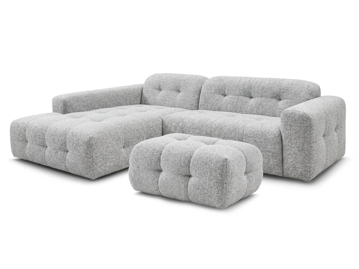 Bobochic Laura Ecksofa mit kleinem Pouf Melange-Stoff Hellgrau Ecke links