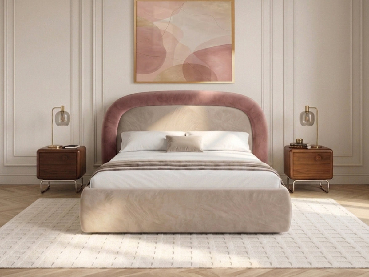 Bobochic Simone Polsterbett mit Bettkasten Samt Rosa, Liegefläche 160 × 200 cm