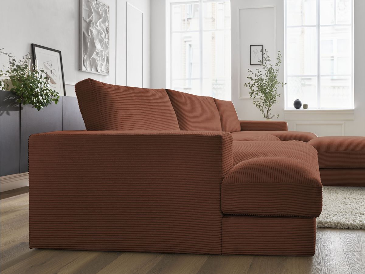 Bobochic Leonard Wohnlandschaft mit Pouf 404 × 159 cm Cordsamt Orange
