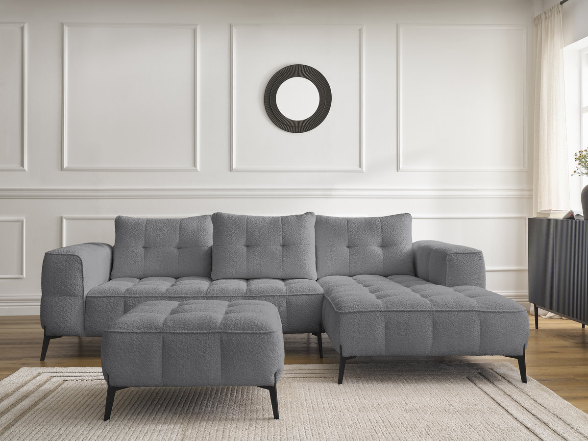 Bobochic Anis Ecksofa mit Pouf Bouclé-Stoff Dunkelgrau Ecke rechts