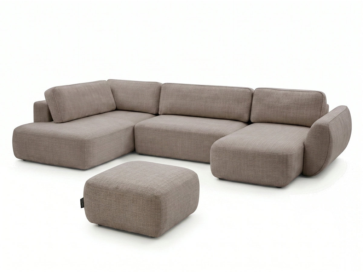 Bobochic Denise Wohnlandschaft mit Pouf Strukturstoff Taupe Ecke rechts