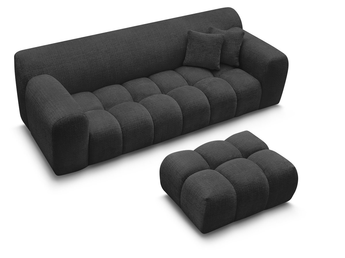Bobochic Melisse Sofa 3-Sitzer mit Pouf Strukturstoff Schwarz