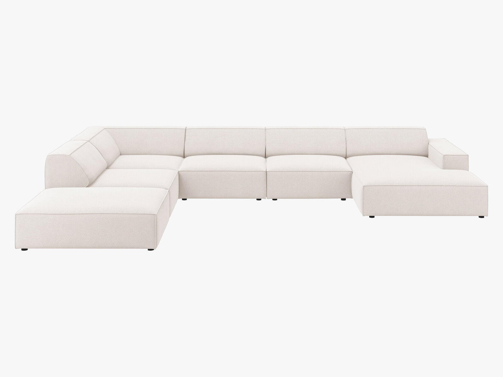 Micadoni Panorama-Ecksofa Jodie 7-Sitzer Links Strukturierter Stoff Megan Helles Beige