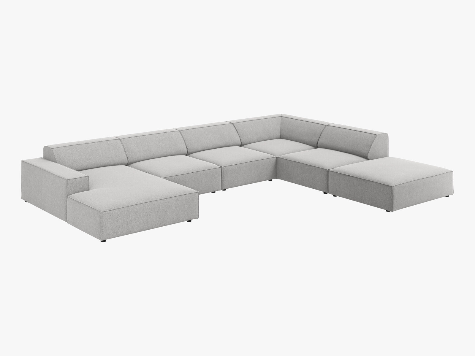 Micadoni Panorama-Ecksofa Jodie 7-Sitzer Rechts Strukturierter Stoff Megan Hellgrau