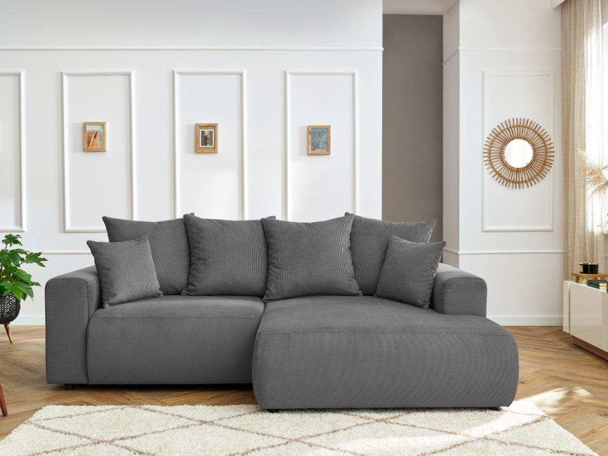 Bobochic Enjoy Ecksofa Cordsamt Dunkelgrau Ecke rechts