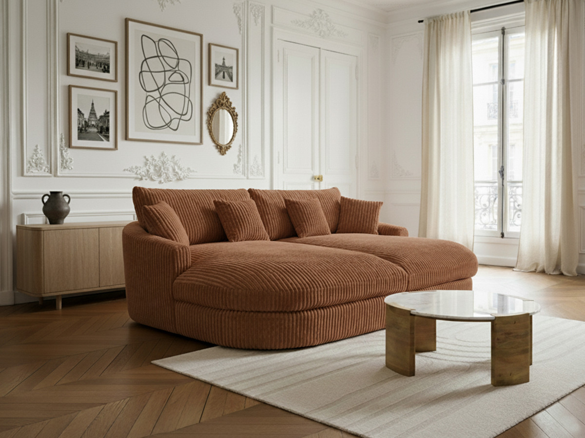 Bobochic Belem Sofa 3-Sitzer Breitcord weich Orange