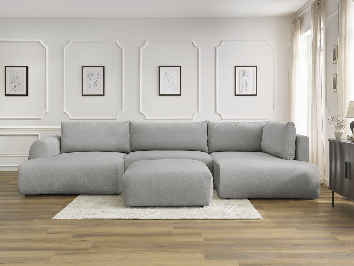 Bobochic Lucien Wohnlandschaft mit Pouf Stoff Hellgrau Ecke links