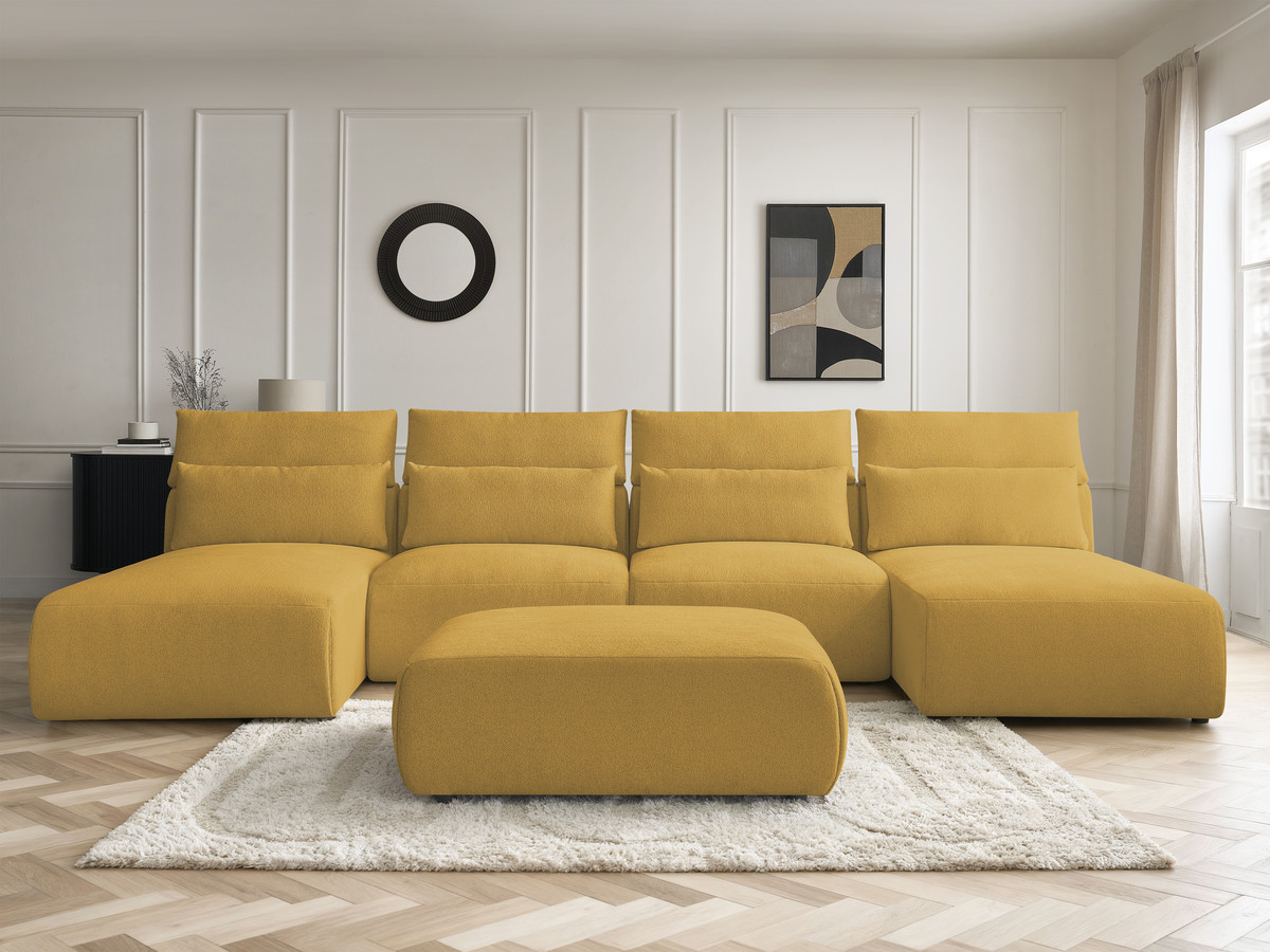 Bobochic Jana Wohnlandschaft mit großem Pouf Melange-Stoff Gelb