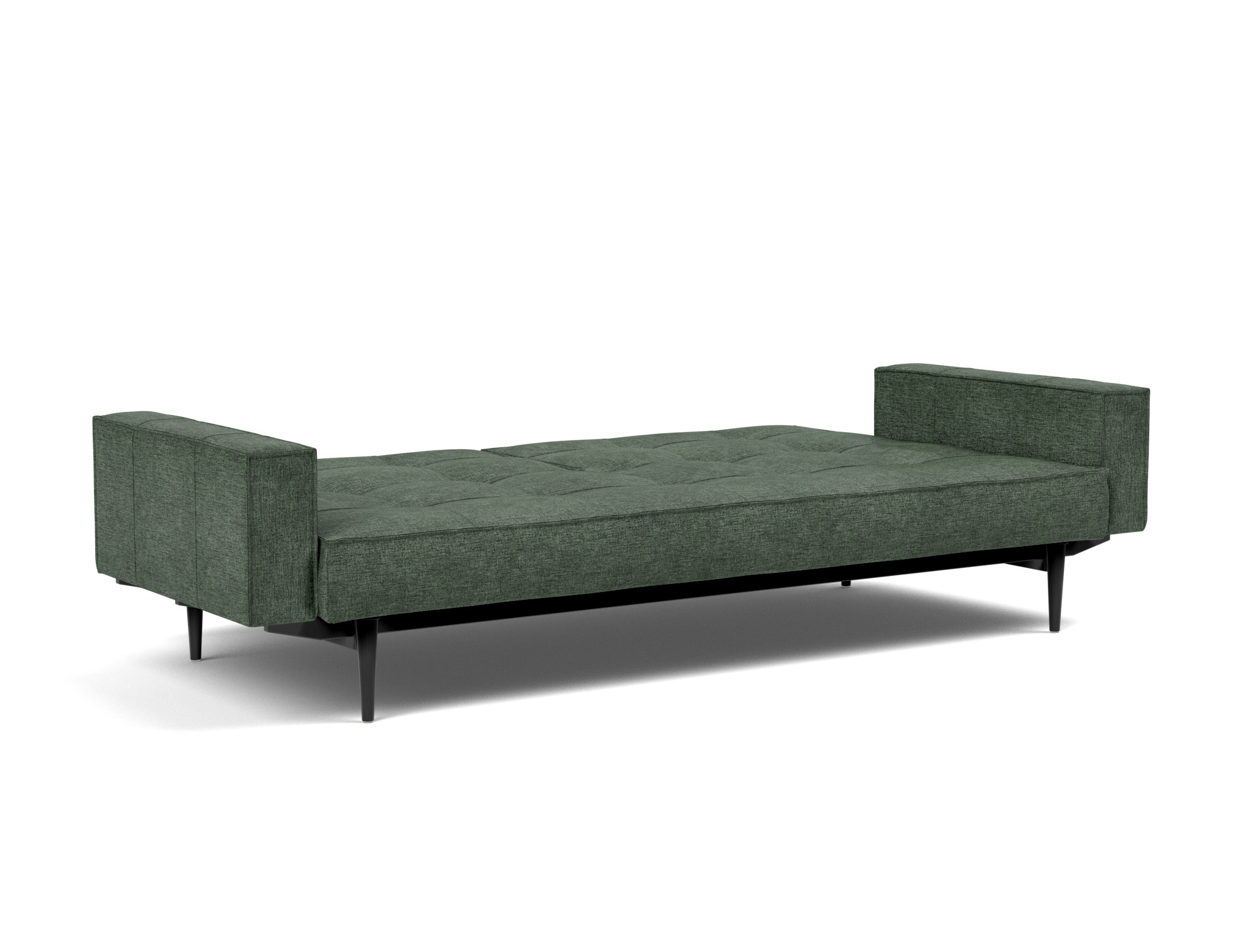 Schlafsofa Splitback mit Armlehnen Flachgewebe Avella 281-Pine-Green Beine Styletto Eiche schwarz