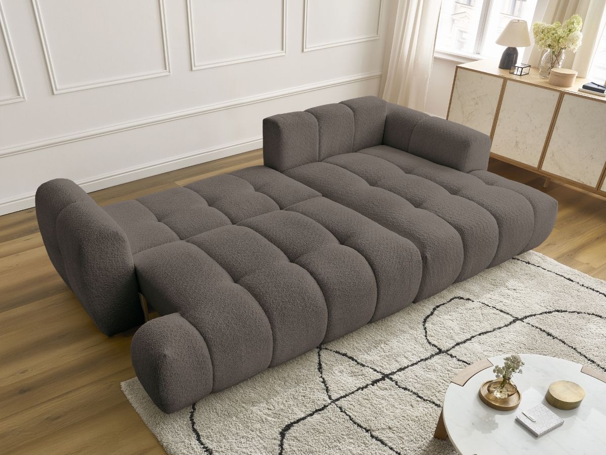 Bobochic Fuji Ecksofa mit Schlaffunktion und Bettkasten 292 × 160 cm Bouclé-Stoff Braun Ecke rechts