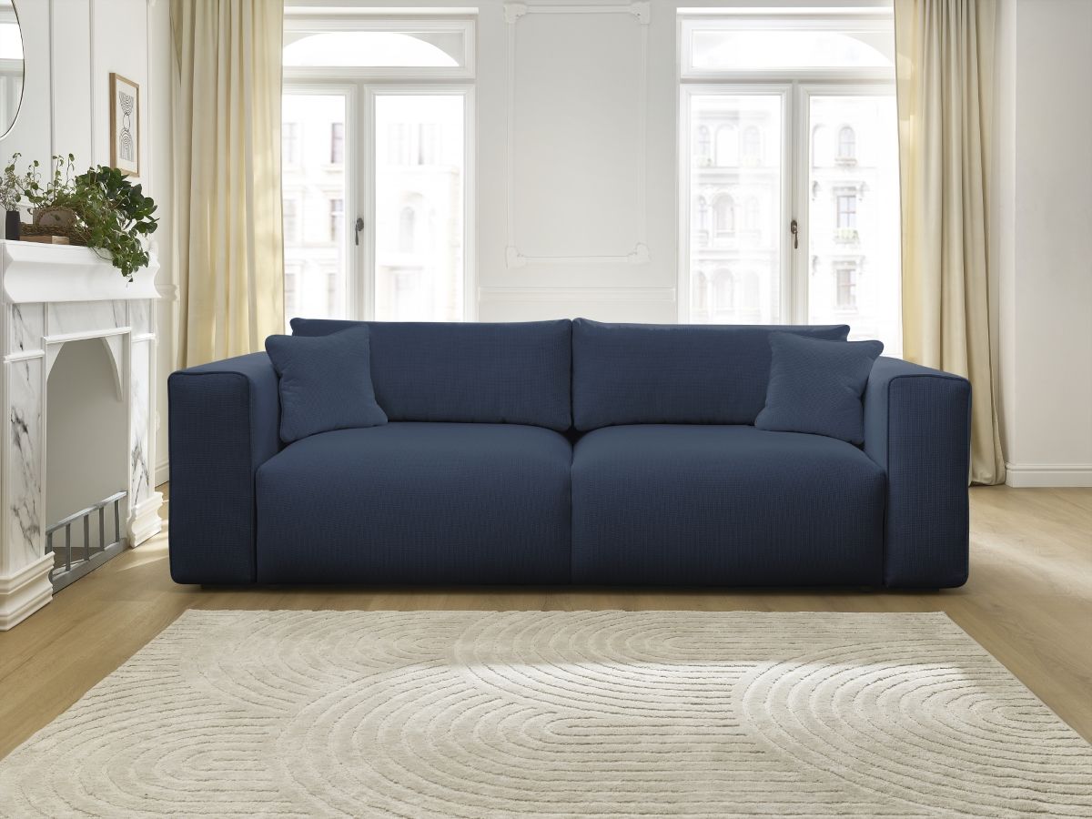 Bobochic Ezechiel Schlafsofa 3-Sitzer mit Bettkasten Melange-Stoff Dunkelblau