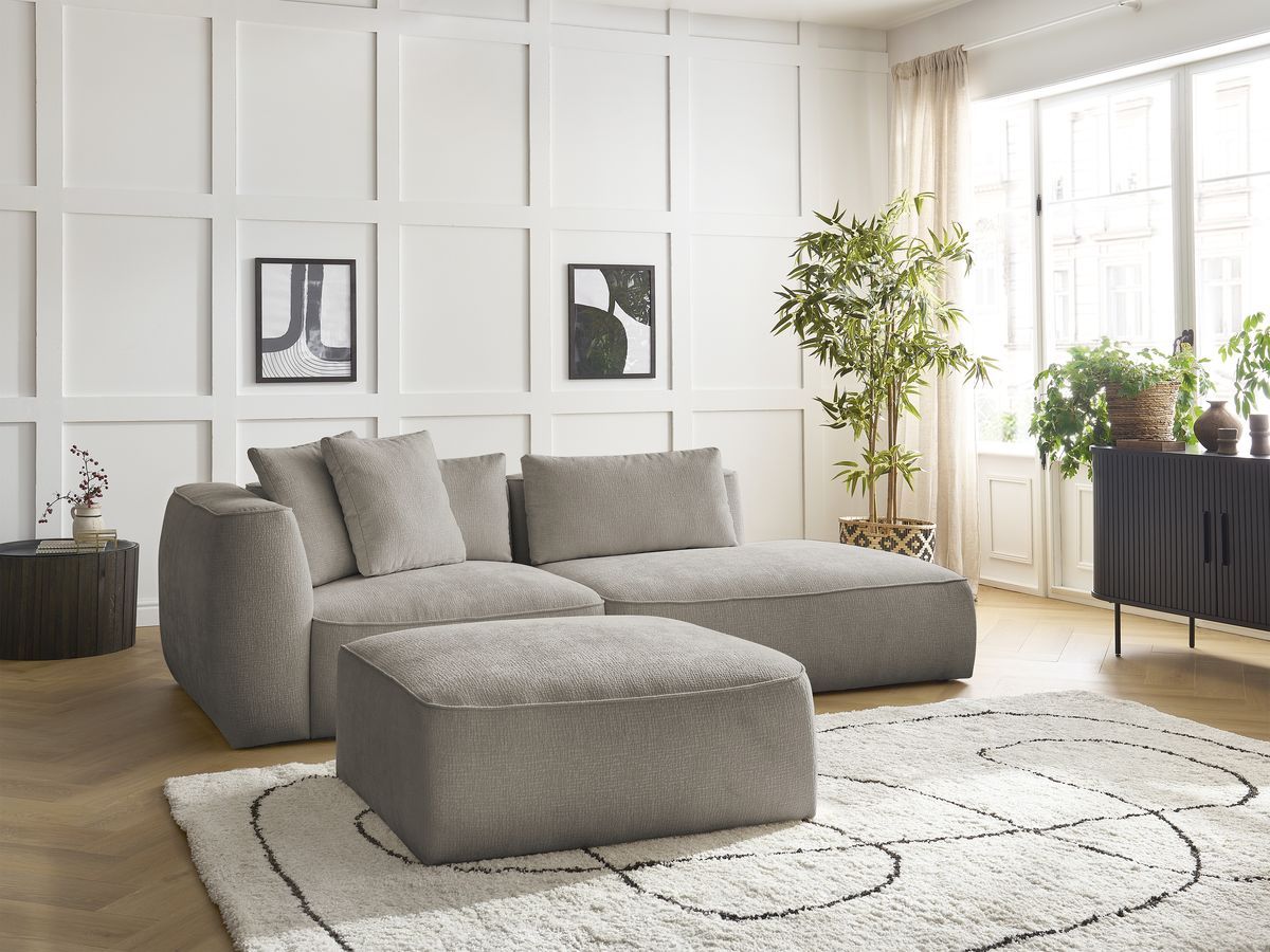 Bobochic Leopold Sofa 4-Sitzer mit Pouf Strukturstoff Taupe Armlehne links