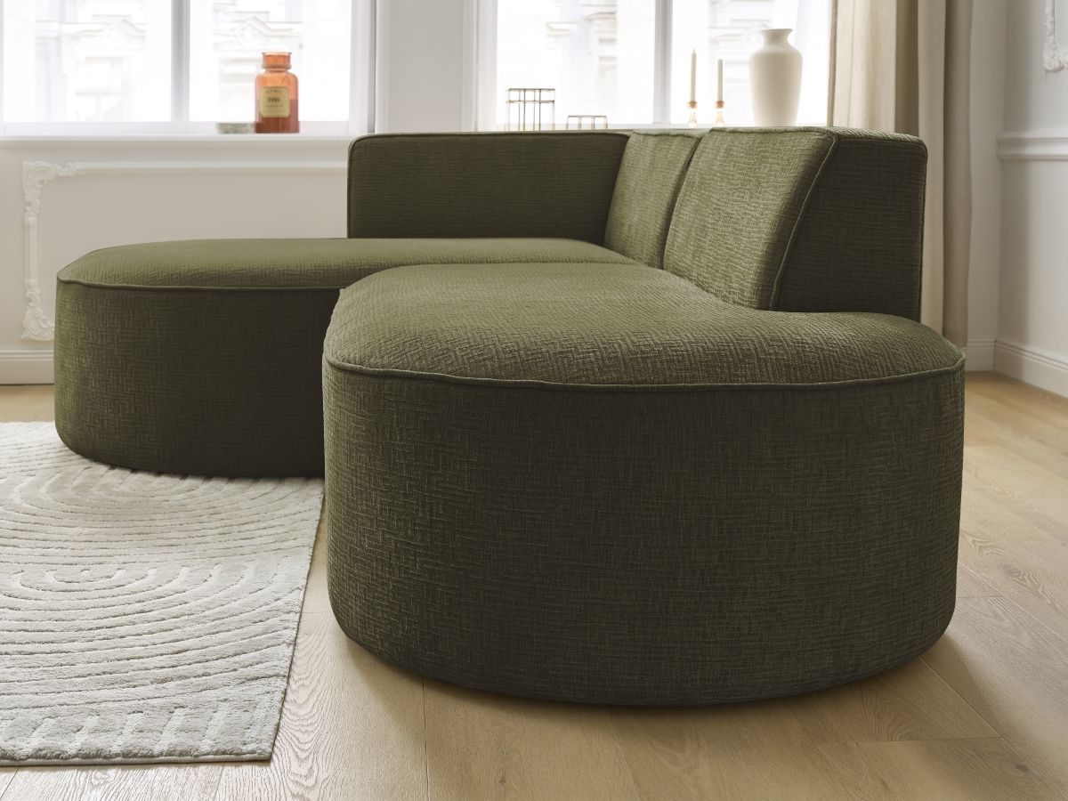 Bobochic Rousseau Ecksofa Strukturstoff Grün Ecke links