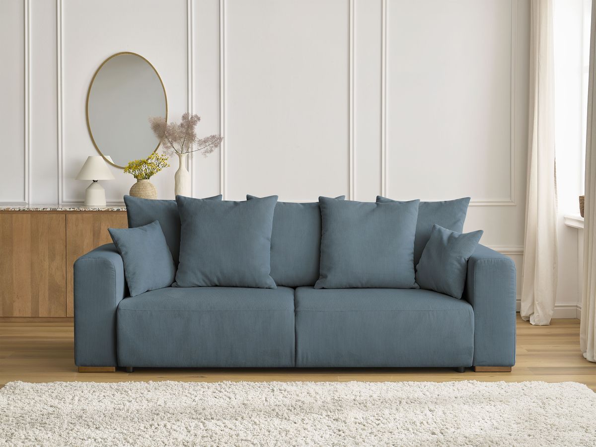 Bobochic Sidonie Schlafsofa 3-Sitzer mit Bettkasten Cordsamt Dunkelblau