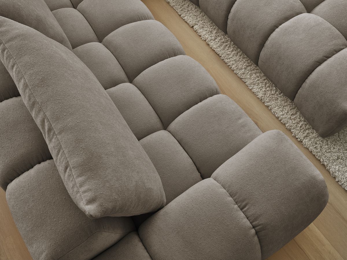 Bobochic Everest Ecksofa mit Schlaffunktion und Pouf, 4 Kissen Strukturstoff Taupe Ecke rechts