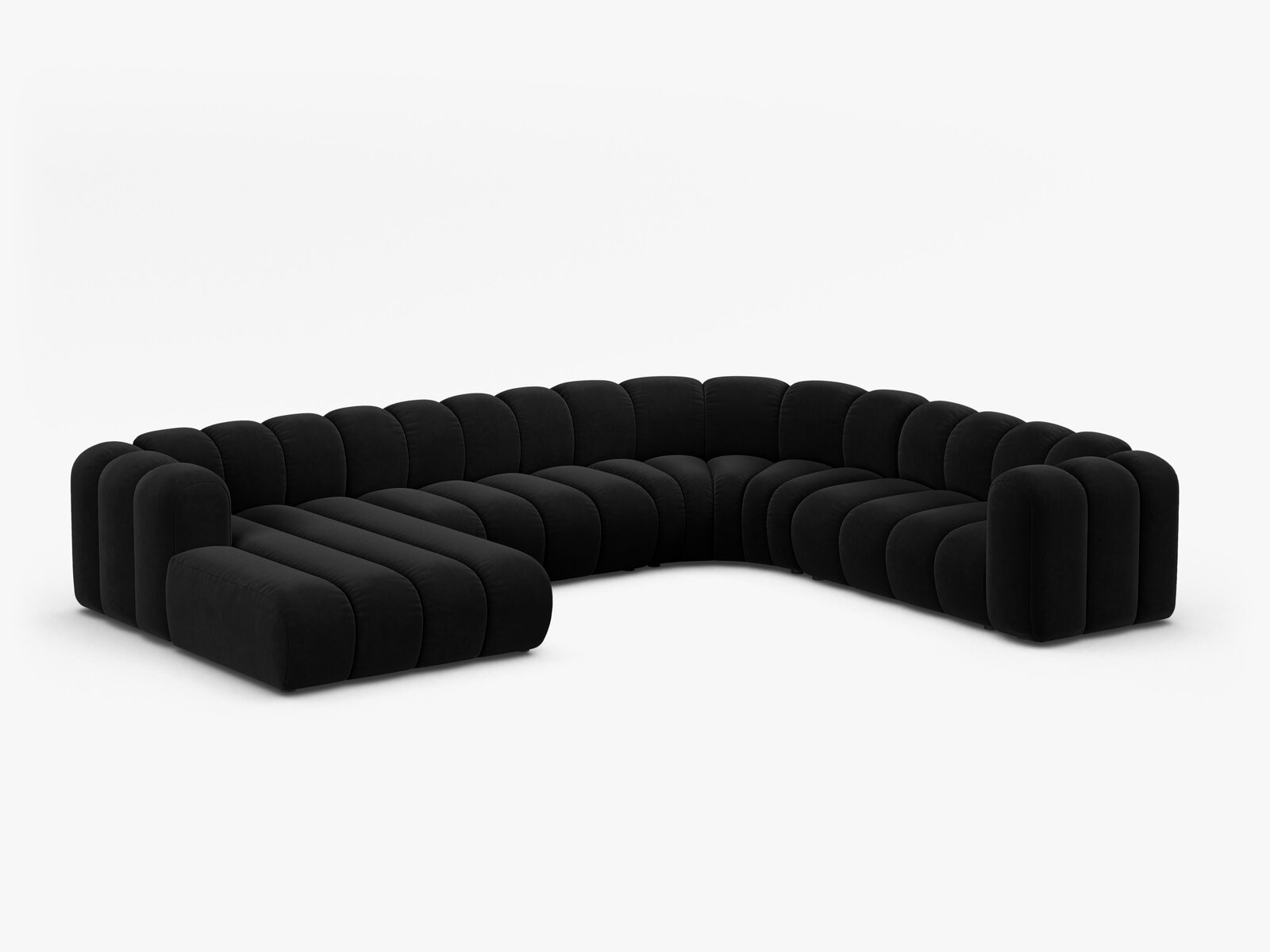 Micadoni Modulares Panorama Ecksofa Lupine 6-Sitzer Rechts Samt Salvador Schwarz