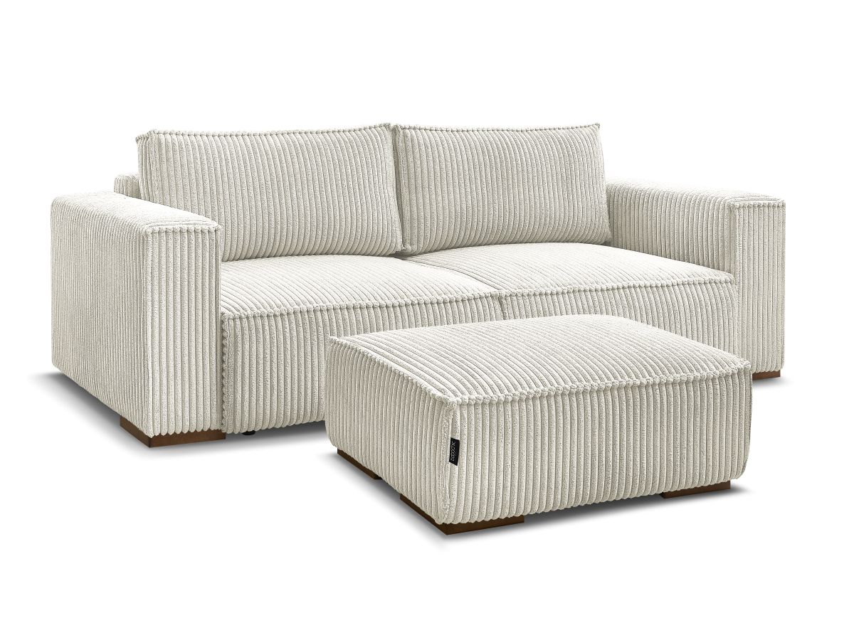Bobochic Chelsea Schlafsofa 4-Sitzer mit Bettkasten und Pouf Breitcord weich Beige