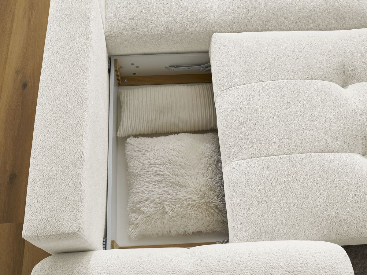 Bobochic Roxelane Ecksofa mit Schlaffunktion und Bettkasten 258 × 150 cm Melange-Stoff Weiß Ecke rechts