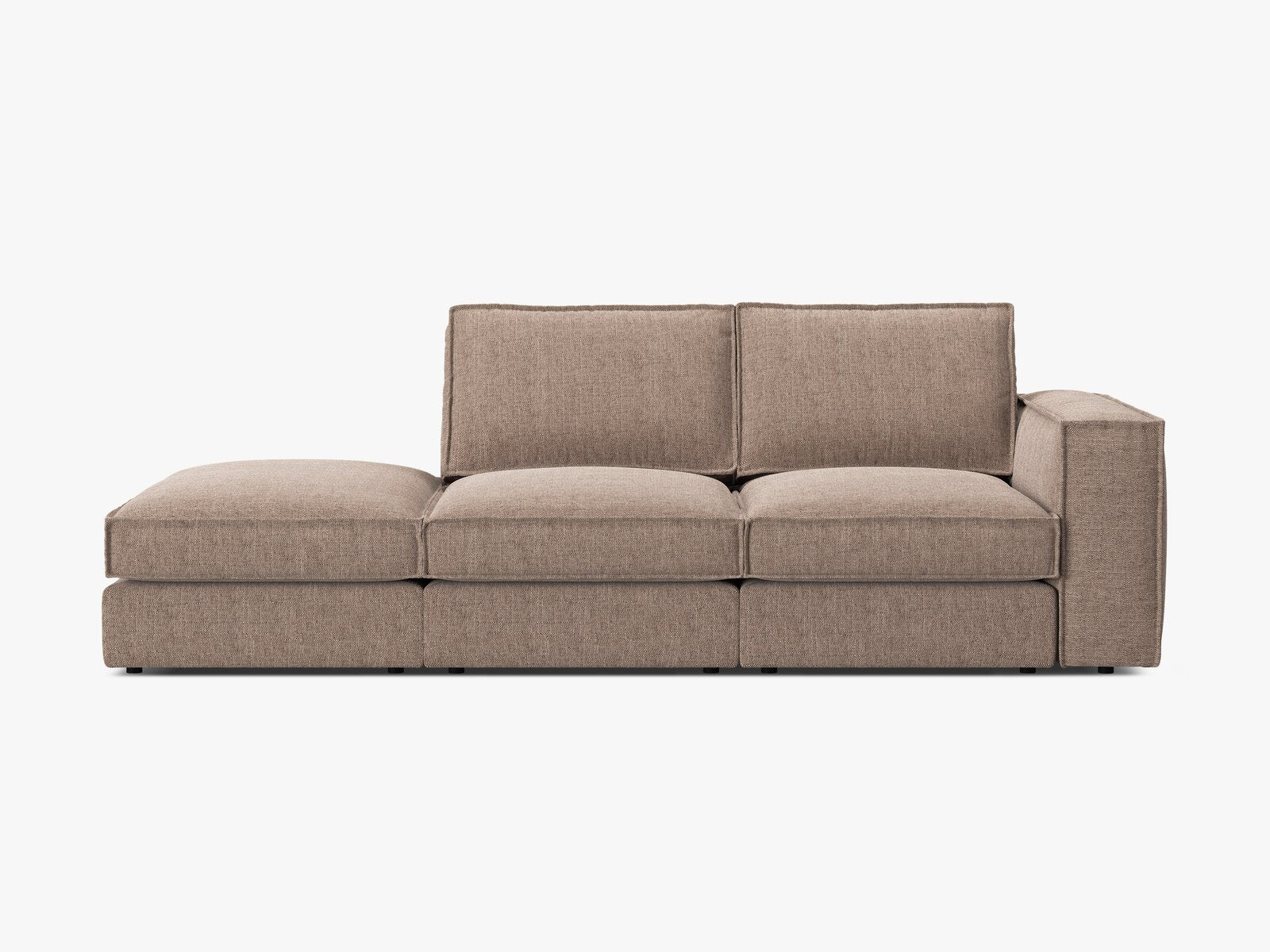 Micadoni modulares offenes Sofa Pola 3-Sitzer Links Strukturierter Stoff Babel Hellbraun