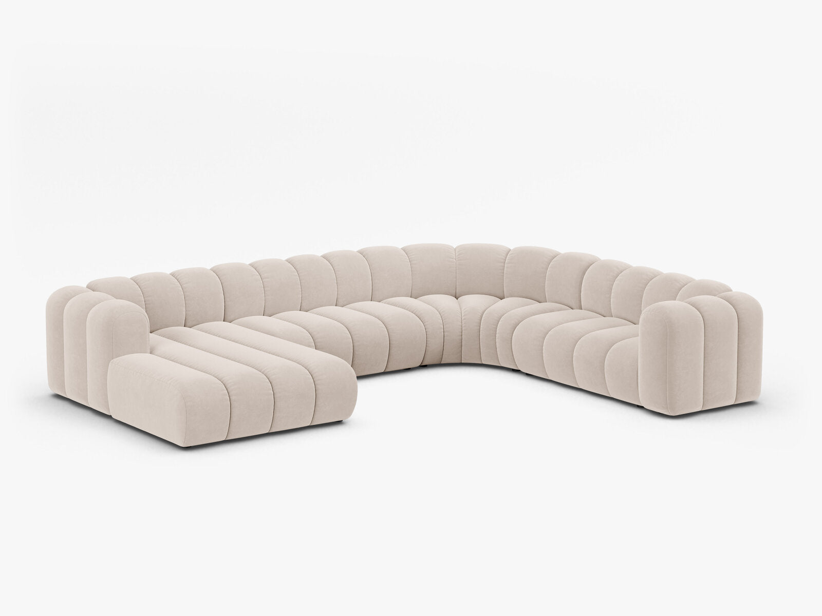 Micadoni Modulares Panorama Ecksofa Lupine 6-Sitzer Rechts Samt Venus Helles Beige