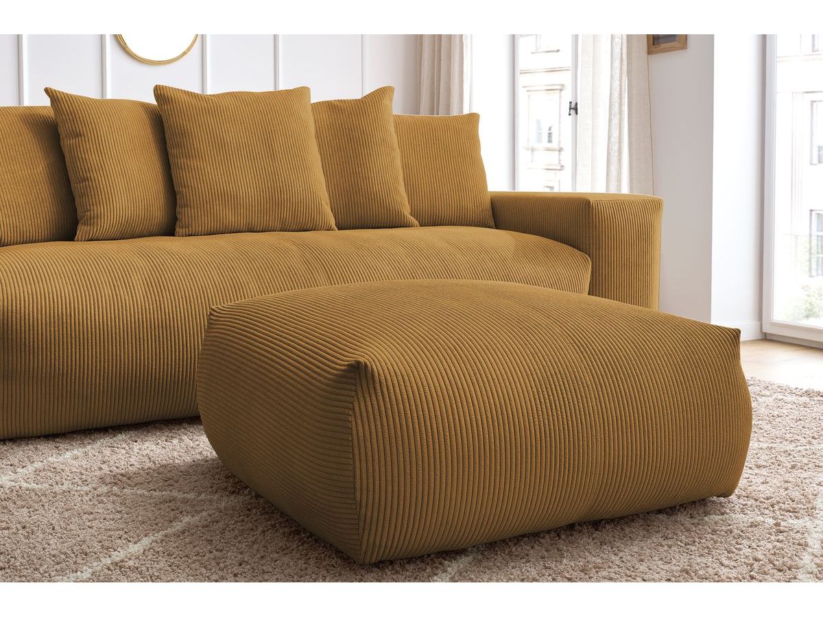 Bobochic Voltaire Schlafsofa 4-Sitzer mit Bettkasten und Pouf Cordsamt Gelb