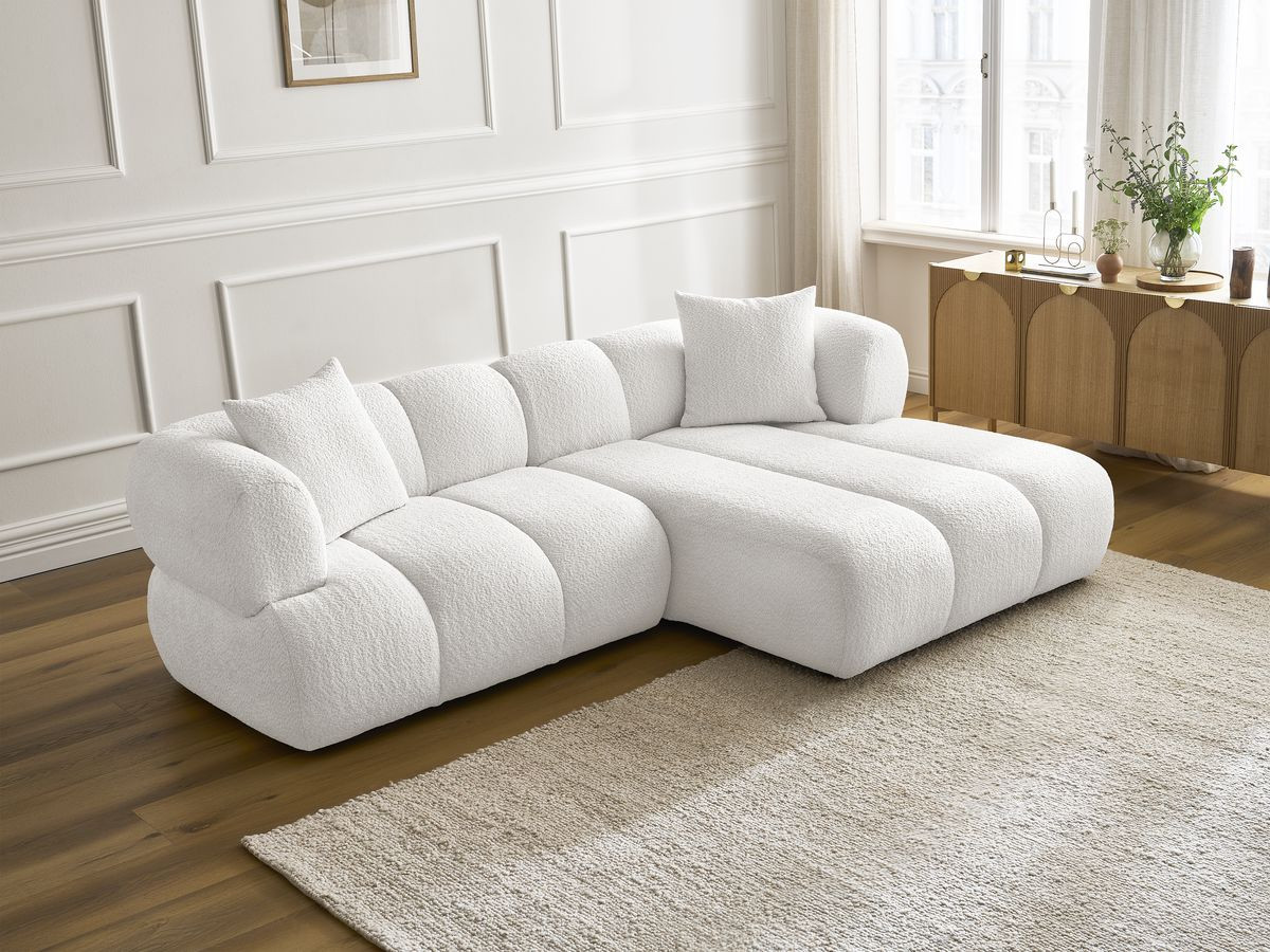 Bobochic Pamira Ecksofa Bouclé-Stoff Weiß Ecke rechts