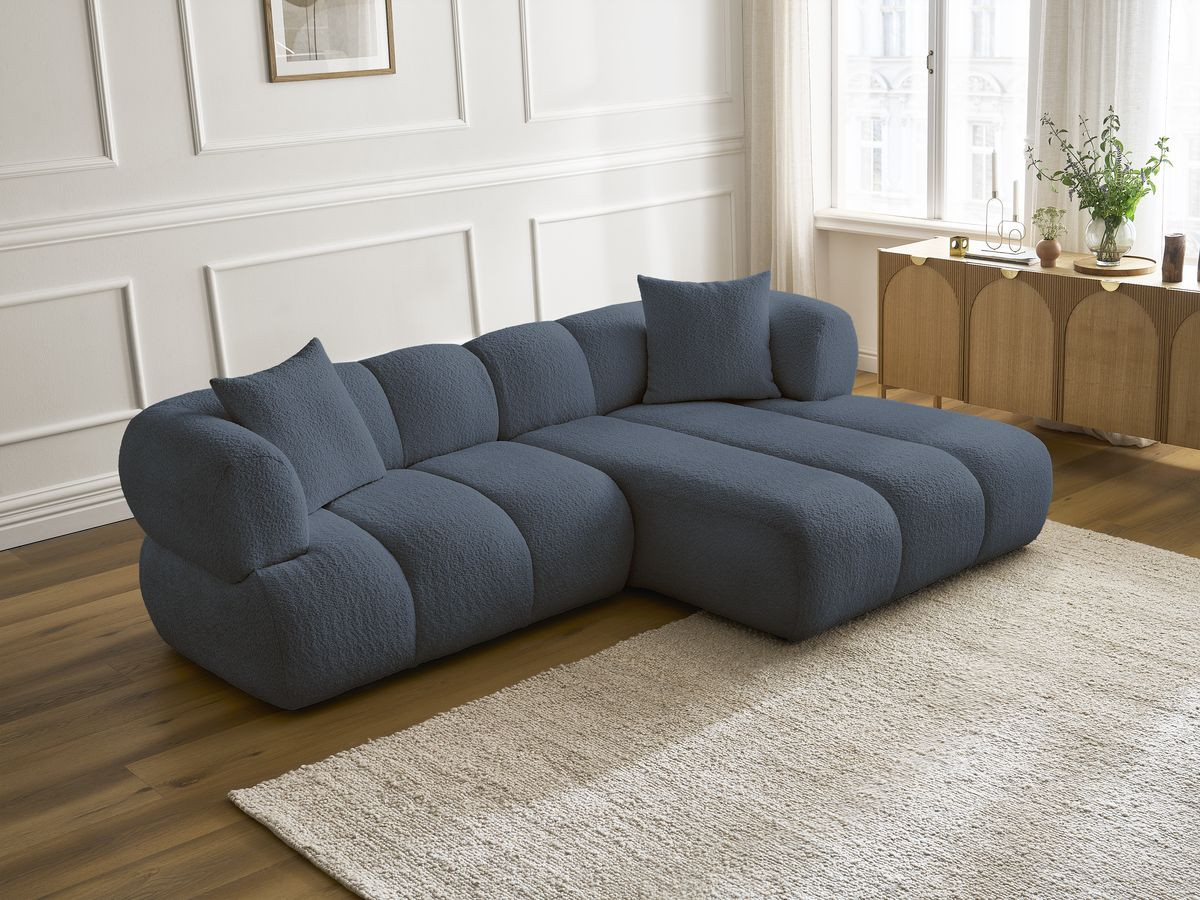Bobochic Pamira Ecksofa Bouclé-Stoff Dunkelblau Ecke rechts