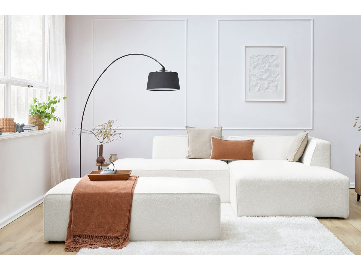 Bobochic Megeve Ecksofa mit Schlaffunktion und Pouf Bouclé-Stoff Weiß Ecke rechts