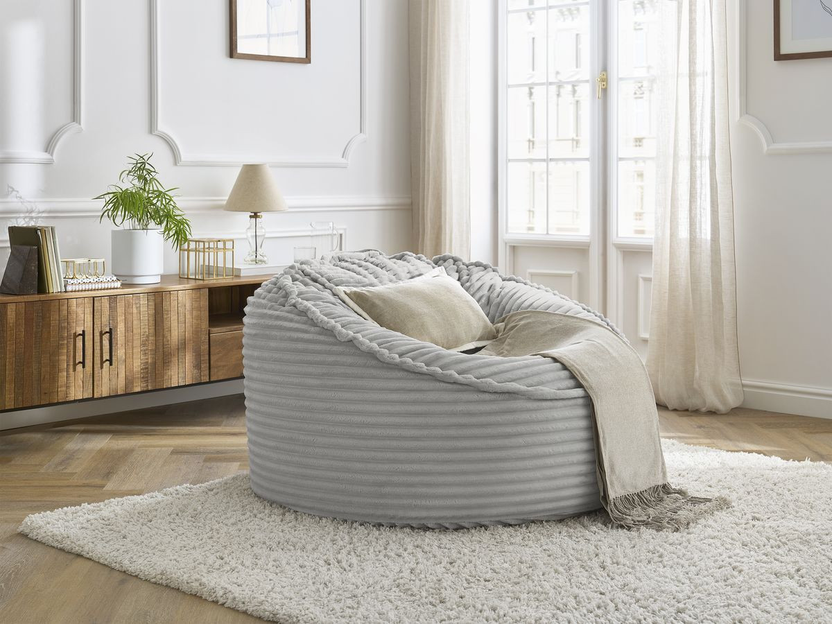 Bobochic Socrate Pouf Breitcord weich Hellgrau