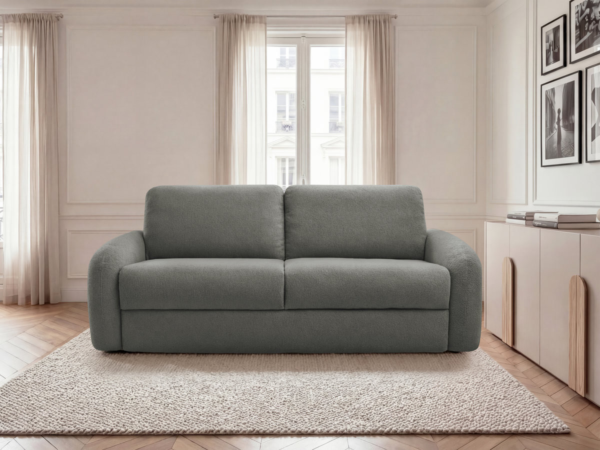 Bobochic Kenan Schlafsofa 3-Sitzer Bouclé-Stoff Dunkelgrau, Liegefläche 140 × 196 cm